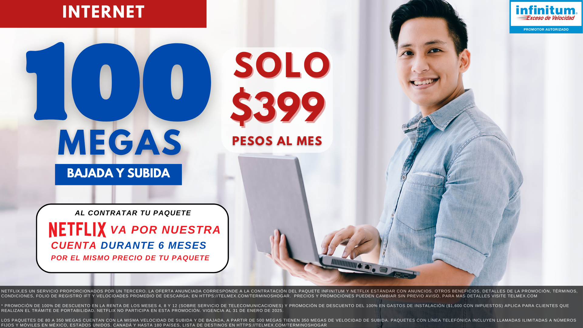 100 Megas sólo Internet por $399 contrata internet aquí