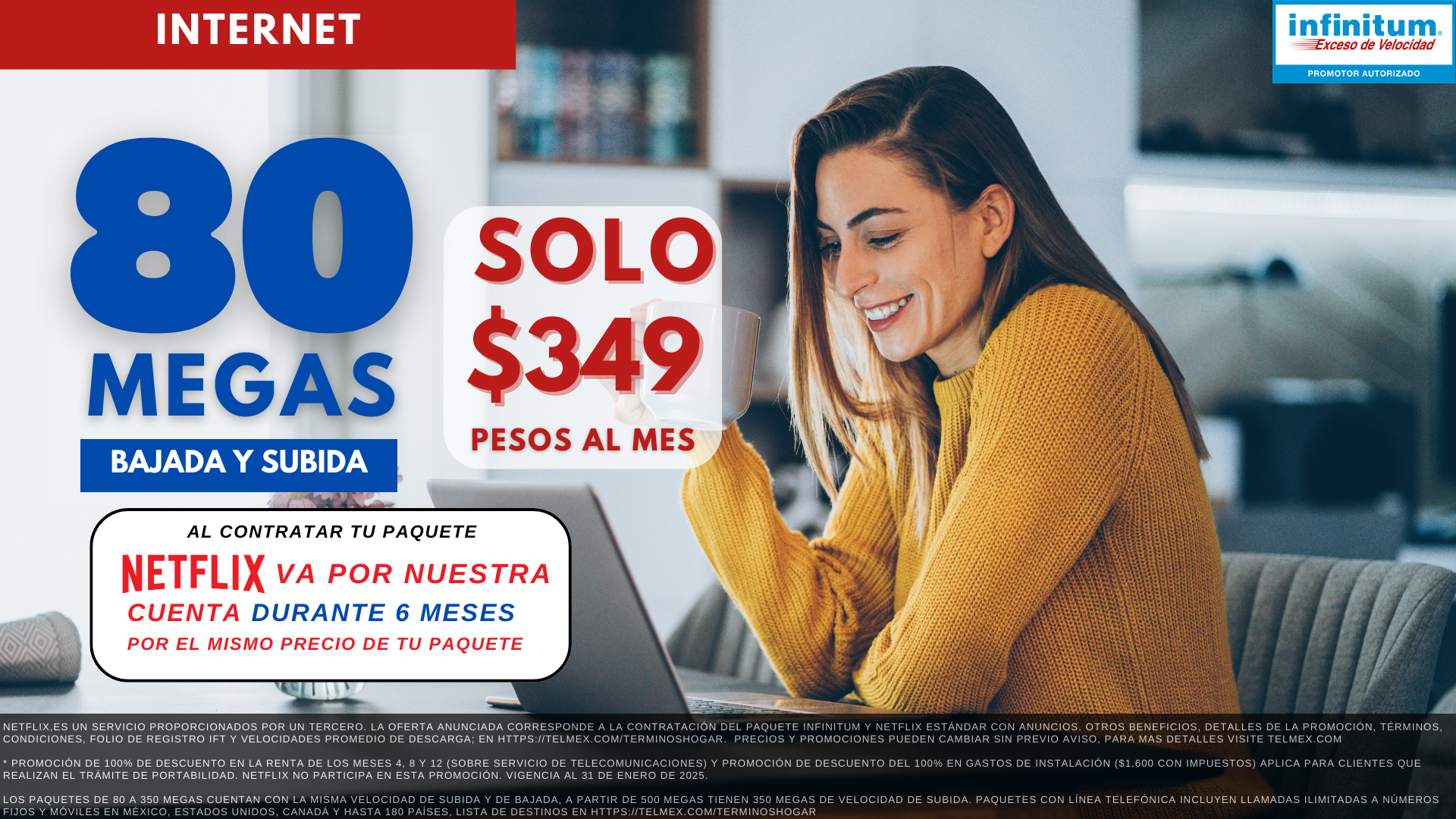 80 Megas sólo Internet por $349 contrata internet aquí